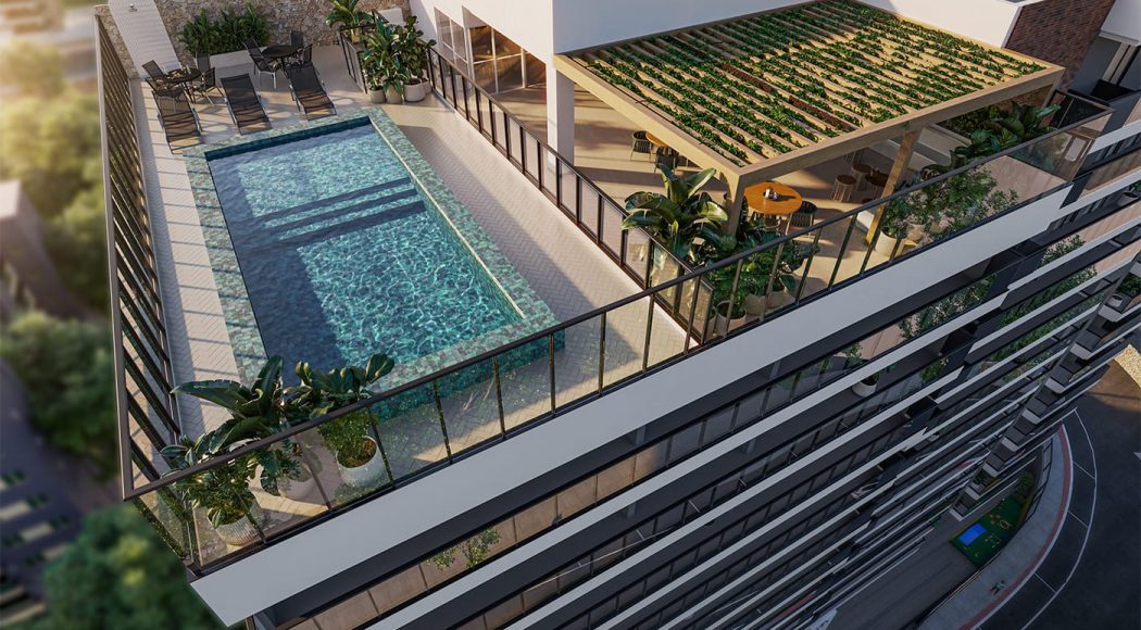 piscina com deck molhado e solarium